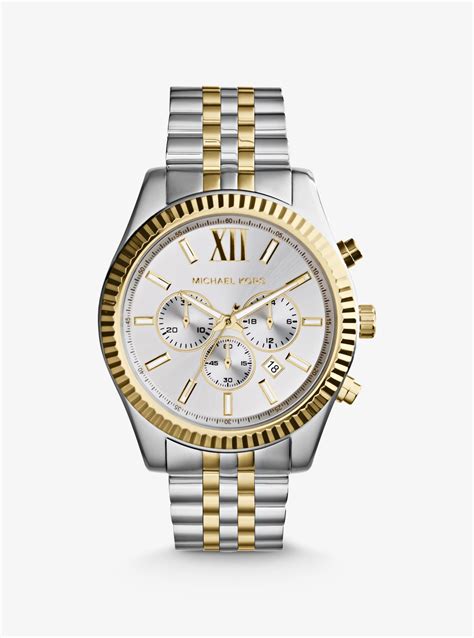 michael kors oversized lexington silver-tone watch|Michael Kors chronograph gold.